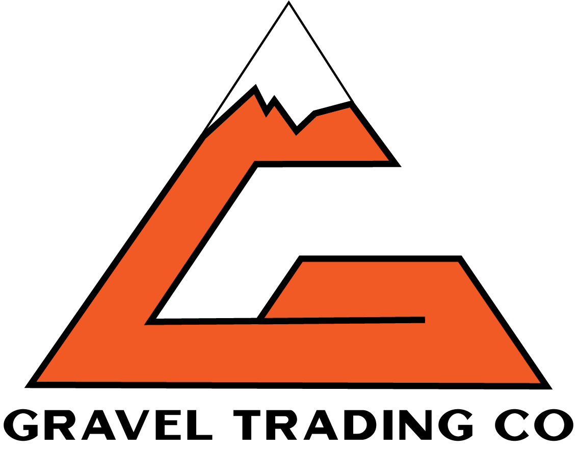 Orange G shaped like a mountain with text Gravel Trading Co underneath